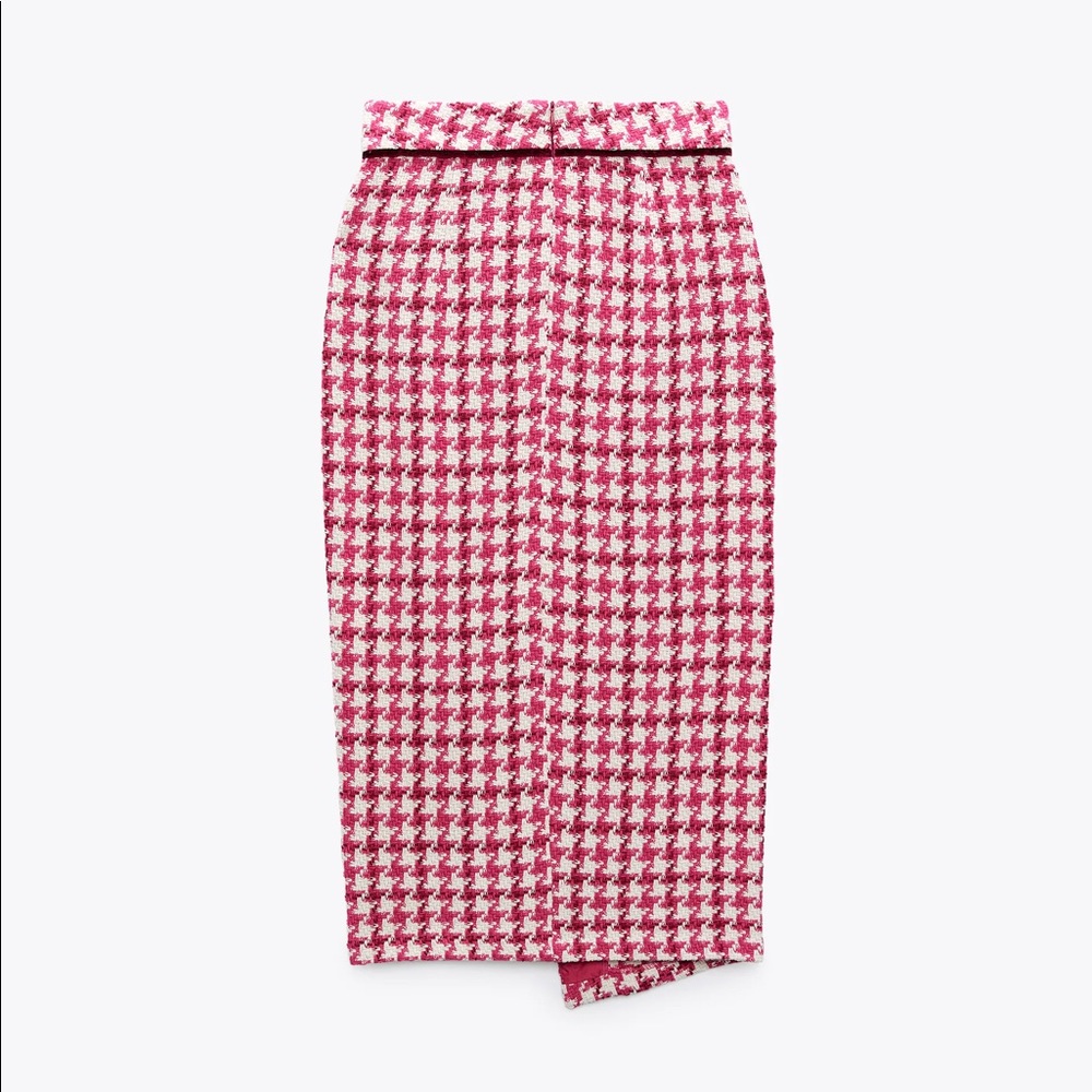 New Zara Textured Houndstooth Midi Pencil Skirt - Picture 4 of 9